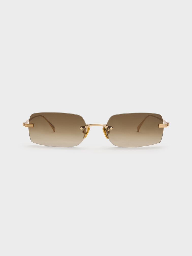 Easton Rimless Rectangular Sunglasses, Gold, hi-res