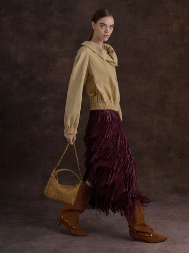 Ivette Recycled Suede Woven Shoulder Bag, Sahara Sand, hi-res