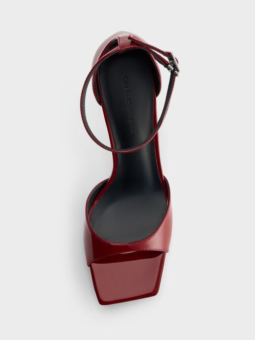 Patent Platform Heeled Sandals, Red, hi-res