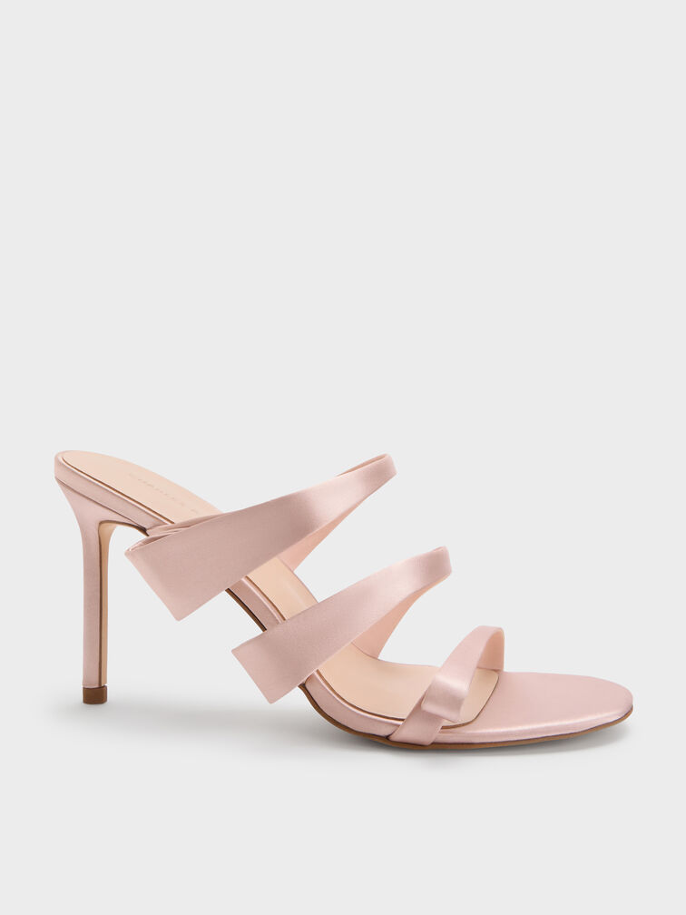 Satin Triple Pleated-Strap Stiletto Heels, Pink, hi-res