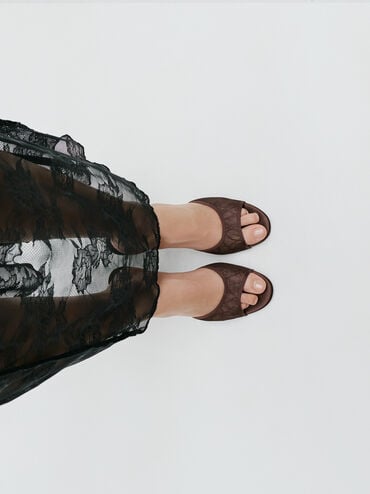 ميولز من الدانتيل بكعب ستيليتو, بني محبّب غامق, hi-res