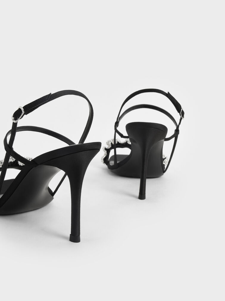 صندل ساتان بكعب ستيليتو مزين بالأحجار, أسود, hi-res