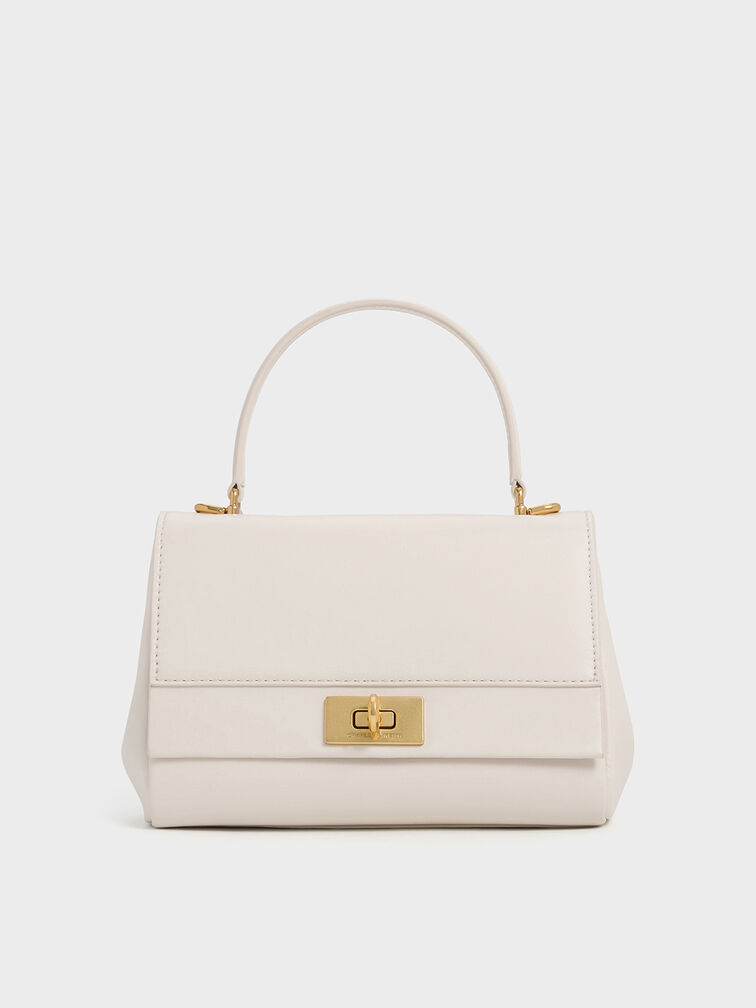 Lennie Chain-Strap Top Handle Bag, Cream, hi-res