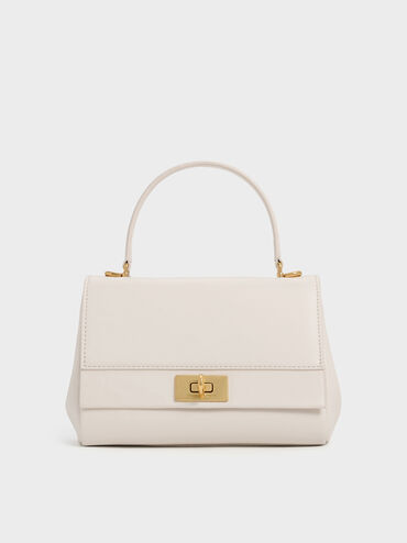 Lennie Chain-Strap Top Handle Bag, Cream, hi-res