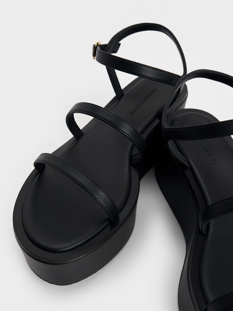 Strappy Flatform Wedge Sandals, Black, hi-res