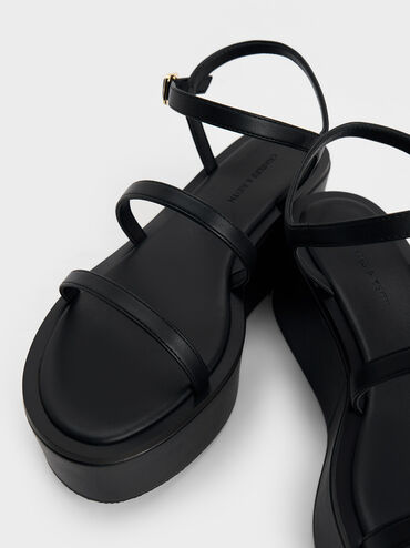 Strappy Flatform Wedge Sandals, Black, hi-res