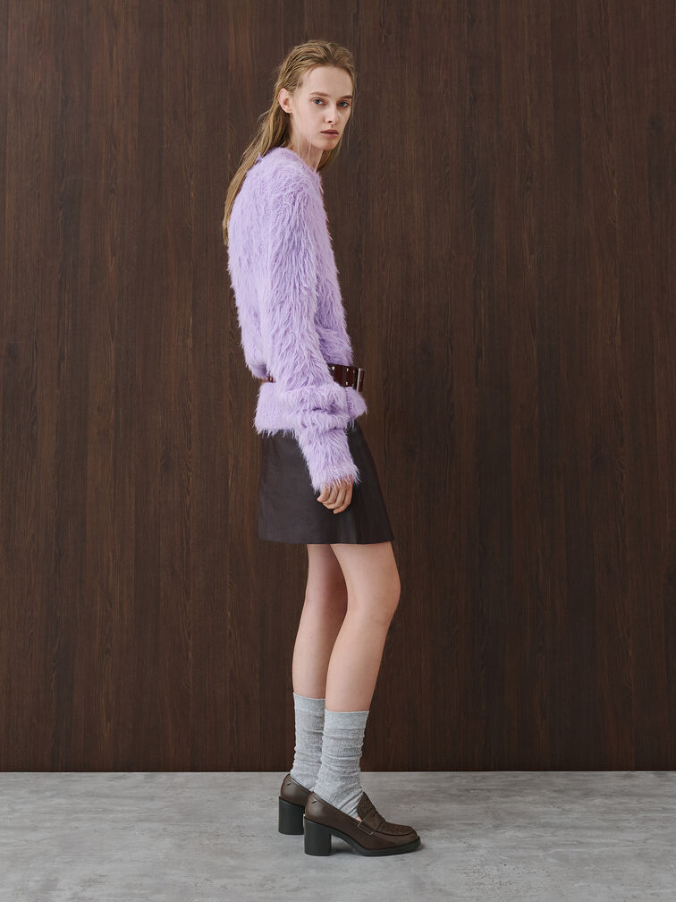 حذاء لوفر بكعب مربع بتفاصيل منسوجة وبإكسسوار معدني, بني داكن, hi-res