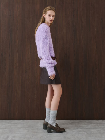 حذاء لوفر بكعب مربع بتفاصيل منسوجة وبإكسسوار معدني, بني داكن, hi-res