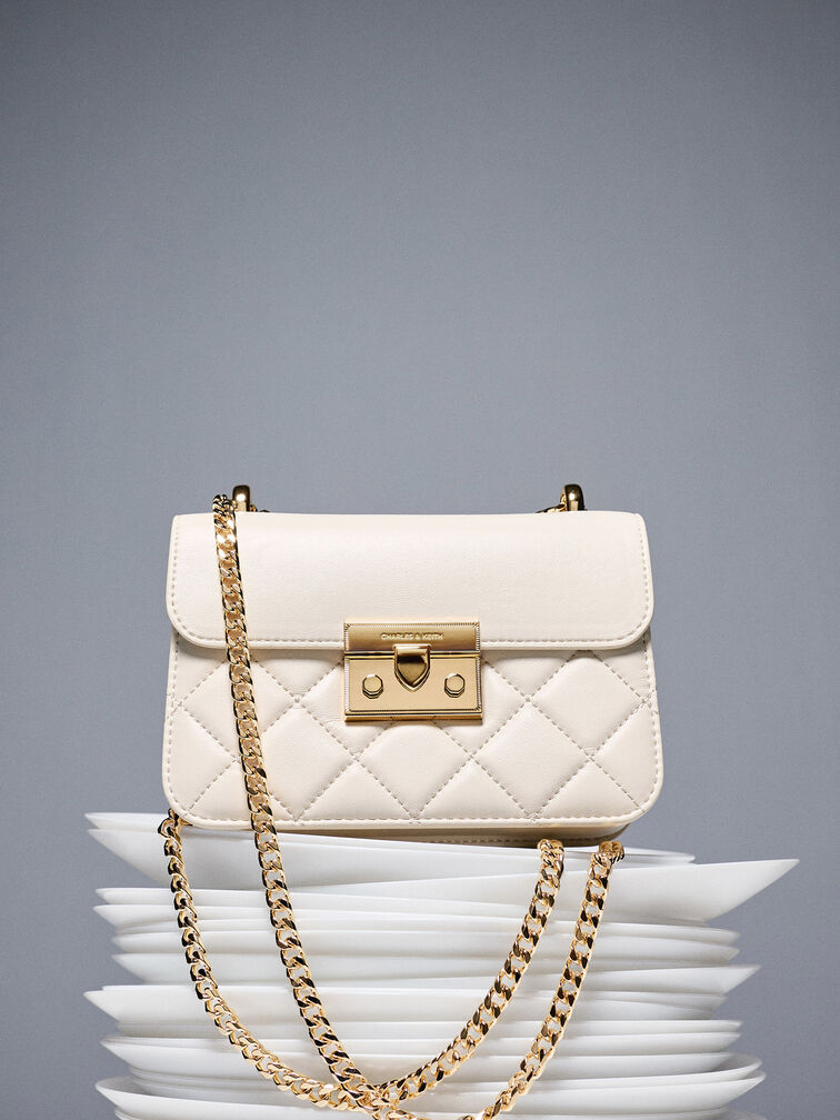 Alva Quilted Chain-Handle Bag, Cream, hi-res