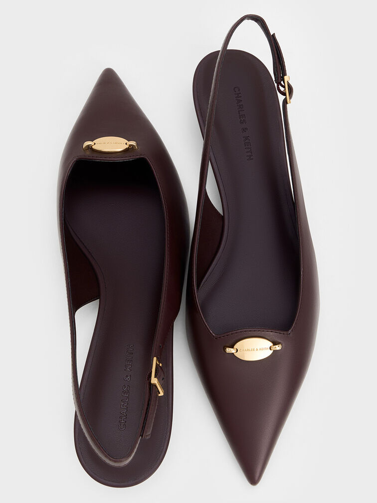 Metallic-Accent Kitten-Heel Slingback Pumps, Burgundy, hi-res