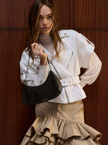 شنطة كتف ديون ساتان بحمالة سلسلة, أسود كلاسيكي, hi-res