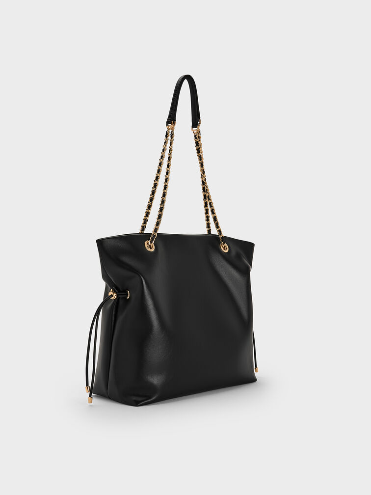 حقيبة توت بحمالة ضفيرة مزدوجة, أسود, hi-res