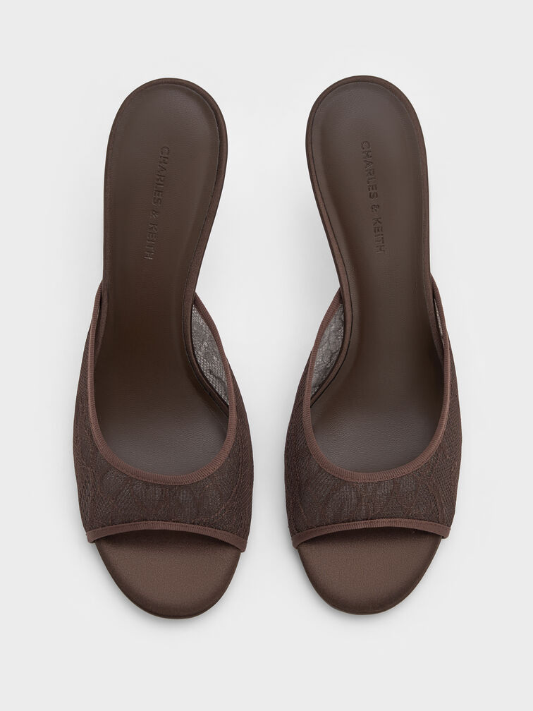 ميولز من الدانتيل بكعب ستيليتو, بني محبّب غامق, hi-res