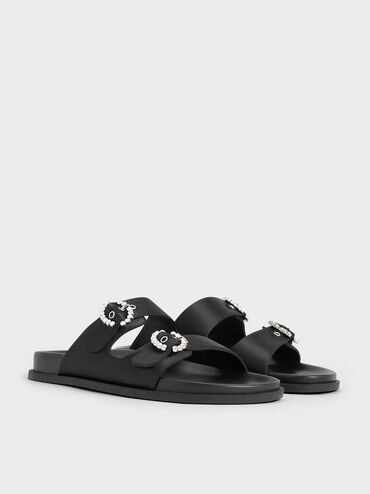 صندل من البوليستر المُعاد تدويره مزين بإبزيم مزخرف, أسود خشن, hi-res