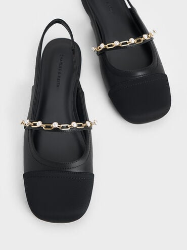 Rio Beaded Chain-Link Slingback Flats, Black, hi-res