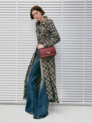 حقيبة كتف إيفرلاين بحزام مضفّر, برغندي, hi-res