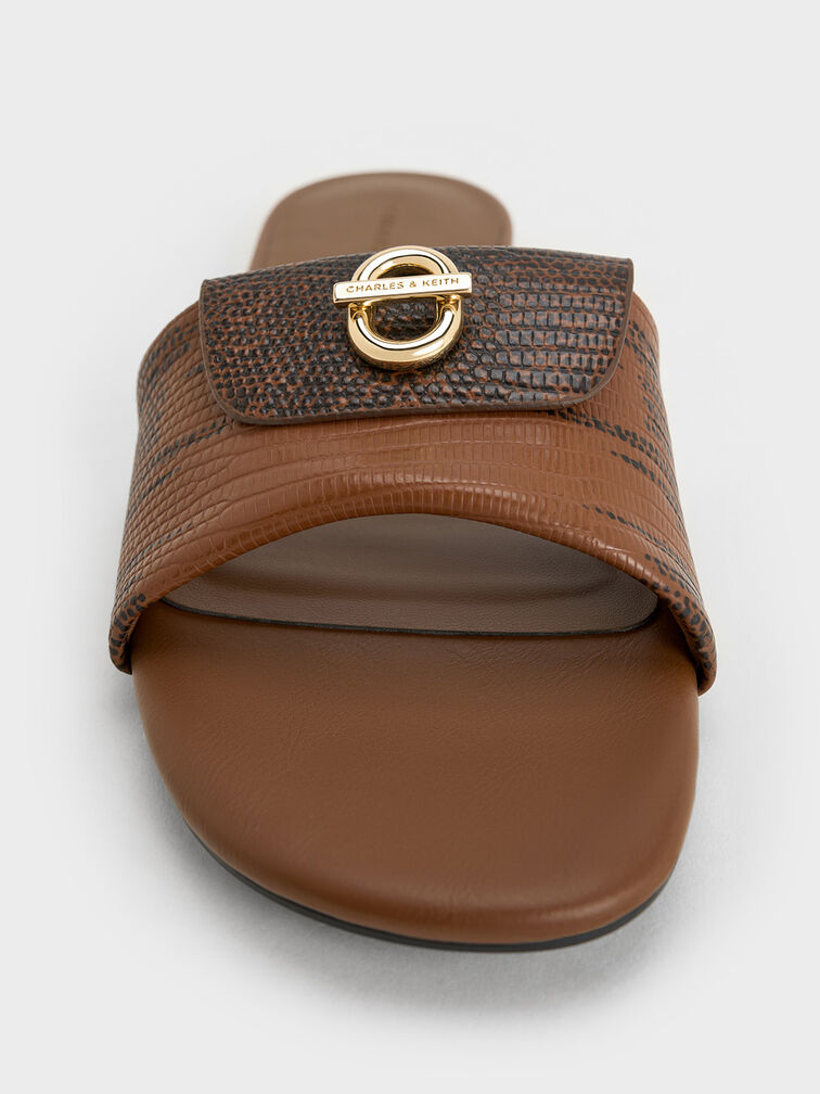 Lizard-Print Metallic-Accent Slide Sandals, Animal Print Brown, hi-res