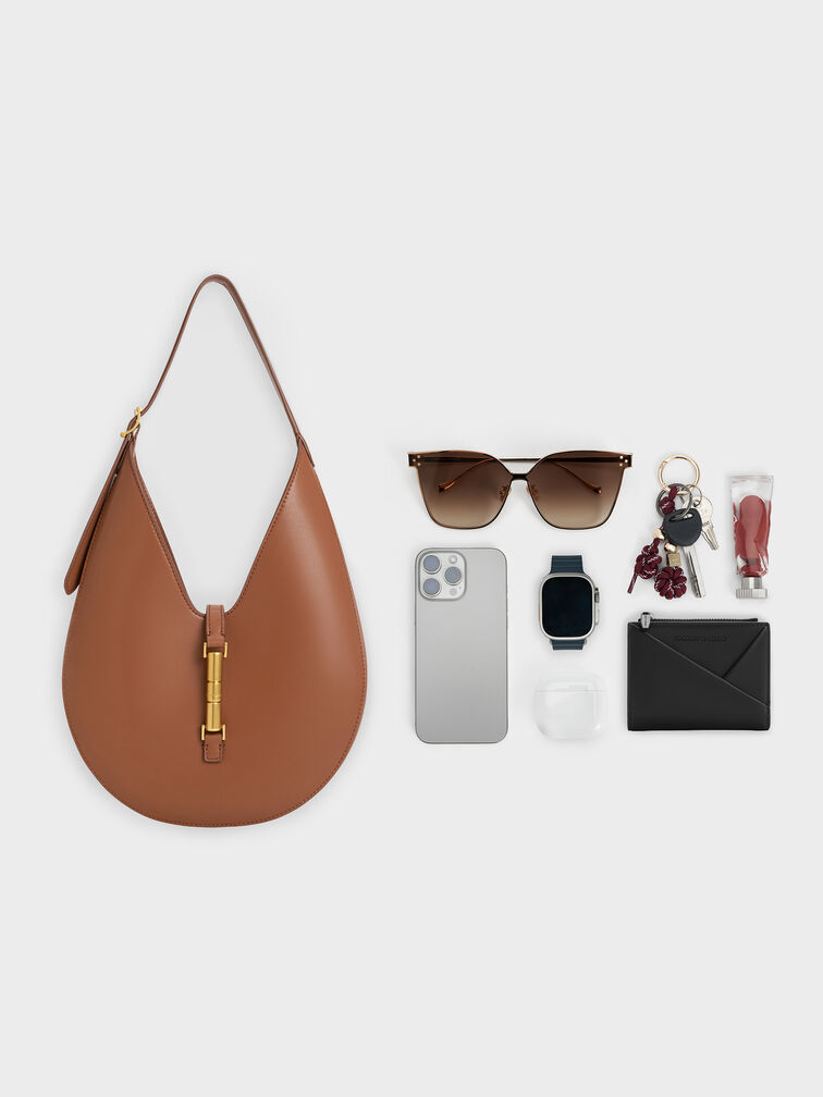 Cesia Metallic-Accent Hobo Bag, Chocolate, hi-res