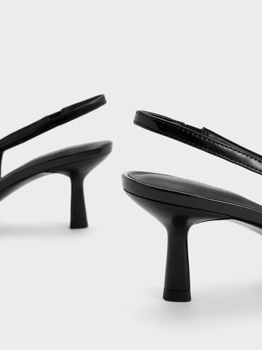 Patent Metallic Accent Slingback Pumps, Black Patent, hi-res