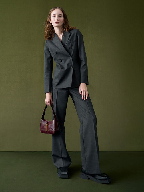 Cesia Croc-Effect Metallic-Accent Shoulder Bag, Burgundy, hi-res