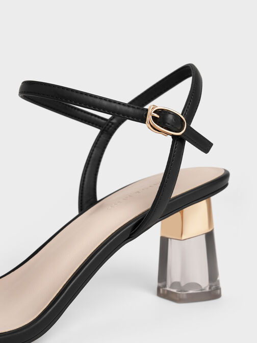 Oleana Clear Trapeze Heel Sandals, Black, hi-res