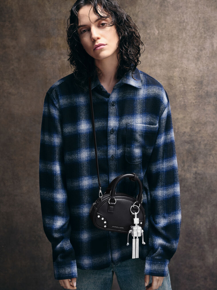 Ivette Woven Robot Bag Charm, Silver, hi-res