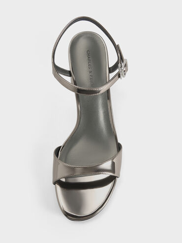 صندل ميتاليك بحزام كاحل بكعب مربع, رمادي بيوتر, hi-res