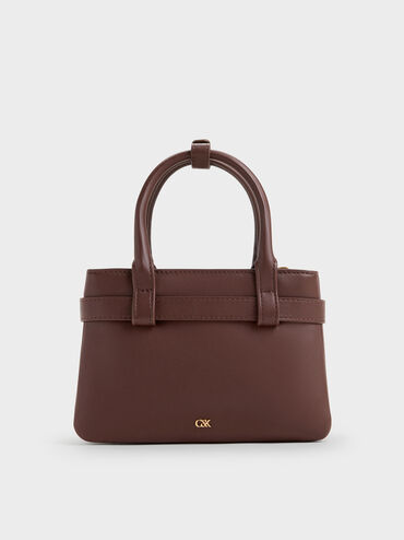 Jody Leather Belted Tote Bag, Brown, hi-res