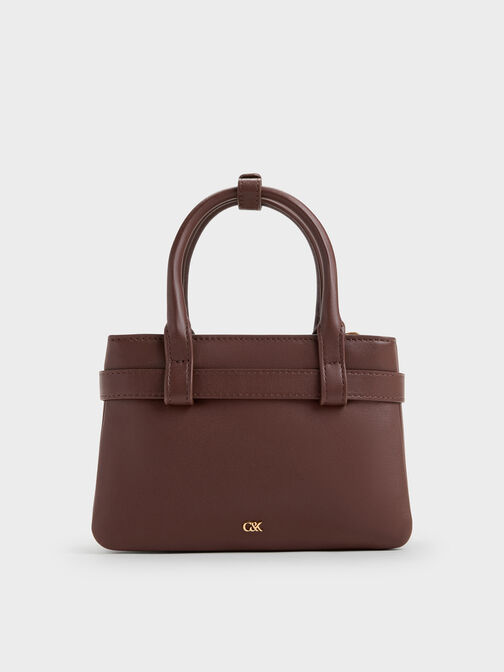 Jody Leather Belted Tote Bag, Brown, hi-res