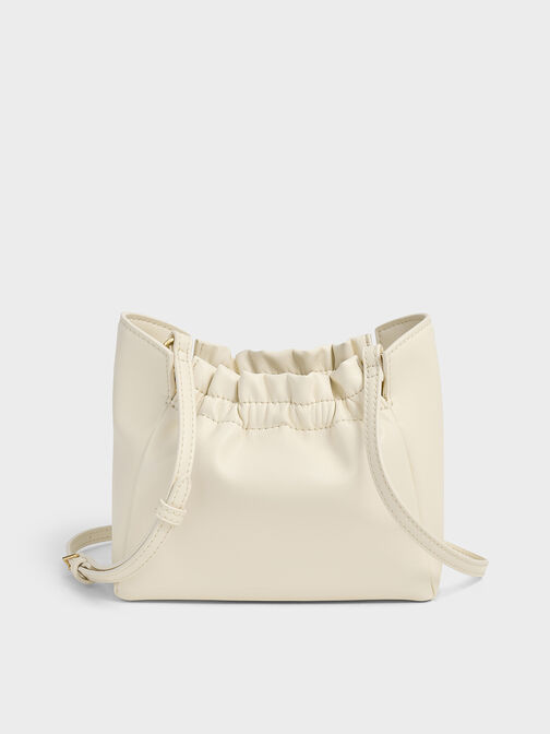 Brigette Ruched Chain-Handle Shoulder Bag, Cream, hi-res