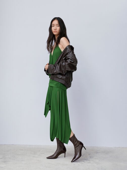 بوت للكاحل بسحاب خلفي بكعب ستيليتو ومقدمة مدببة, بني داكن, hi-res