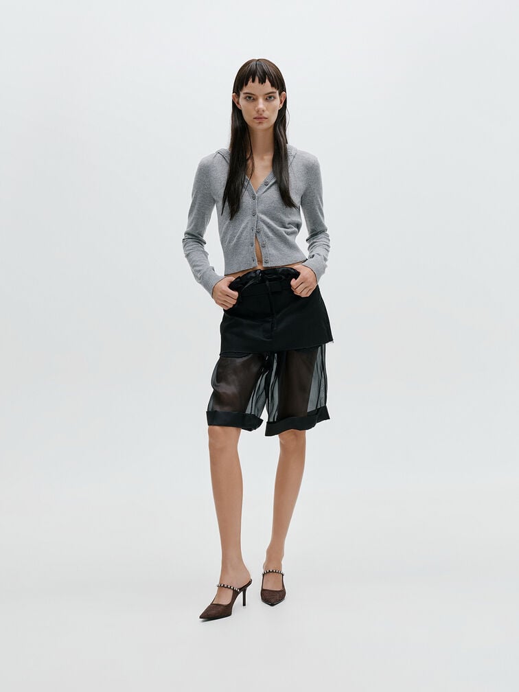 ميولز بكعب عالٍ من الدانتيل والساتان ومرصع بالكريستال, بني محبّب غامق, hi-res