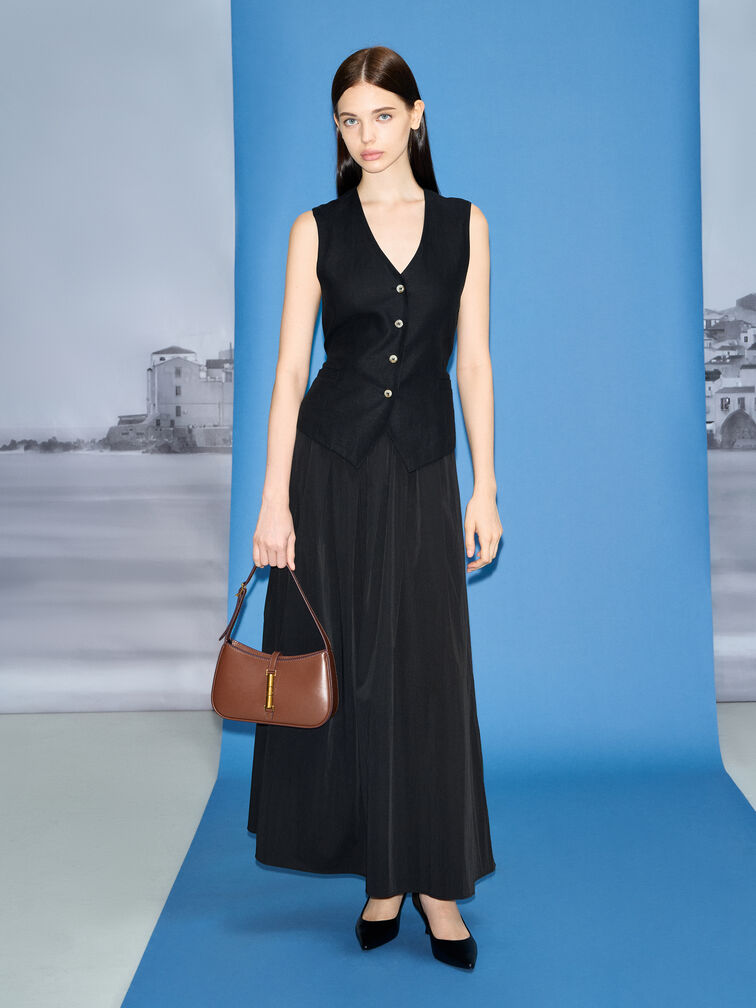 حقيبة كتف سيزيا بحلية معدنية, شوكولاتي, hi-res