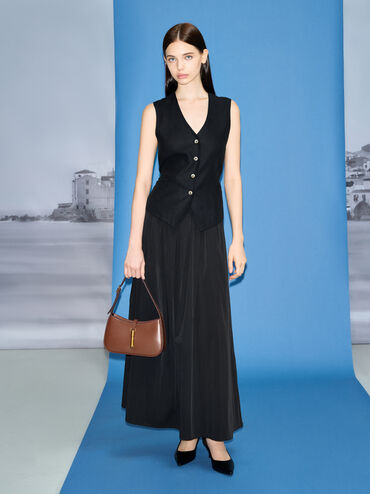 حقيبة كتف سيزيا بحلية معدنية, شوكولاتي, hi-res