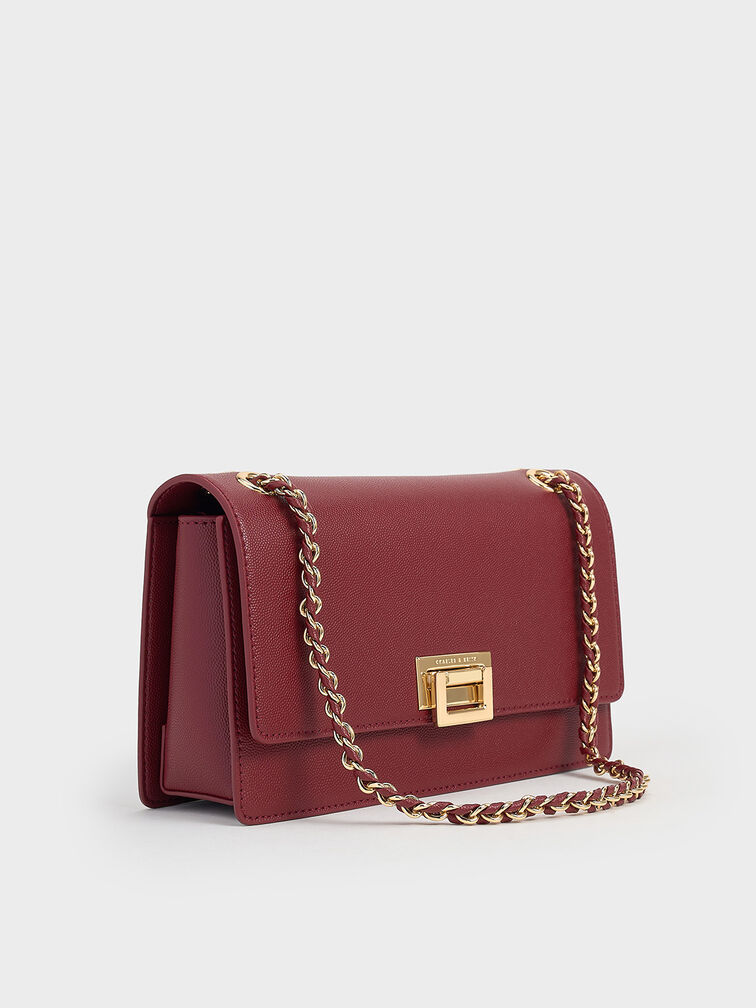 حقيبة كتف إيفرلاين بحزام مضفّر, برغندي, hi-res