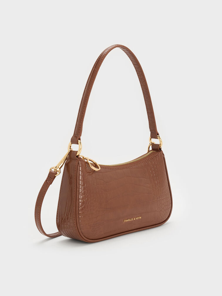 Elspeth Croc-Effect Chain-Link Shoulder Bag, Chocolate Croco, hi-res