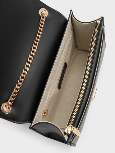 حقيبة كتف بسلسلة, أسود, hi-res