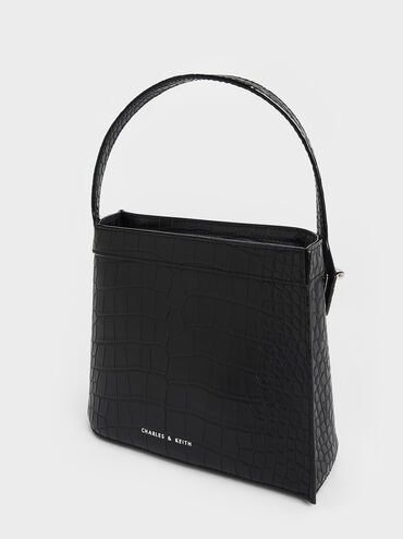 حقيبة ذات مقبض علوي بتأثير جلد التمساح, أسود كلاسيكي, hi-res