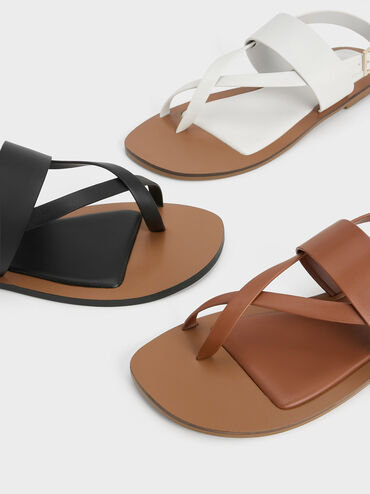 Toe-Ring Crossover-Strap Sandals, Black, hi-res