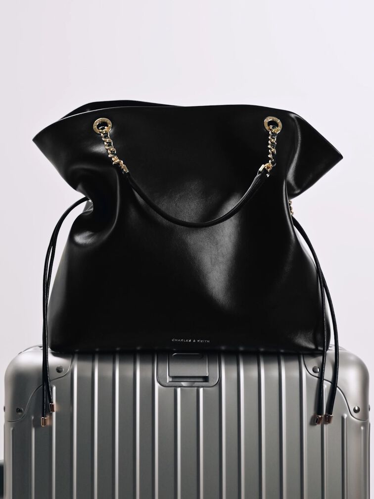 حقيبة توت بحمالة ضفيرة مزدوجة, أسود, hi-res