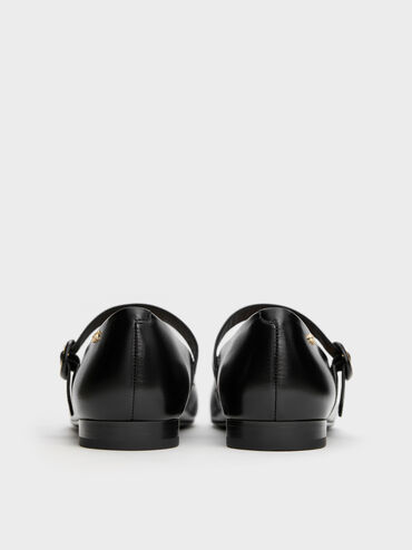 Leather Cap-Toe Mary Janes, Black, hi-res