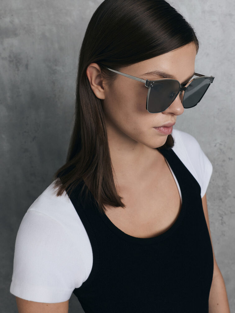 نظارات شمسية جيني بإطار الفراشة, فضي, hi-res