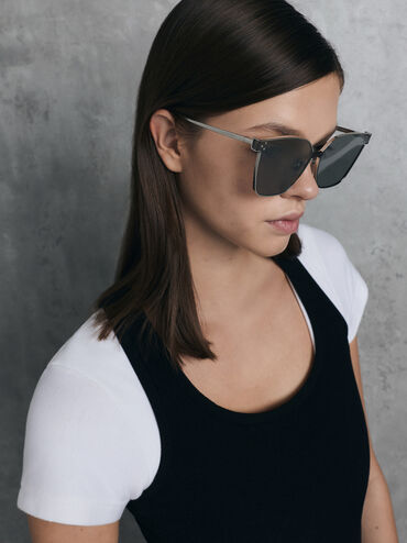 نظارات شمسية جيني بإطار الفراشة, فضي, hi-res