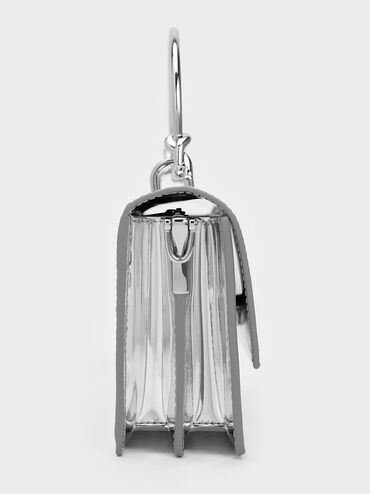 Kristine Metallic Sculptural-Handle Long Wallet, Silver, hi-res