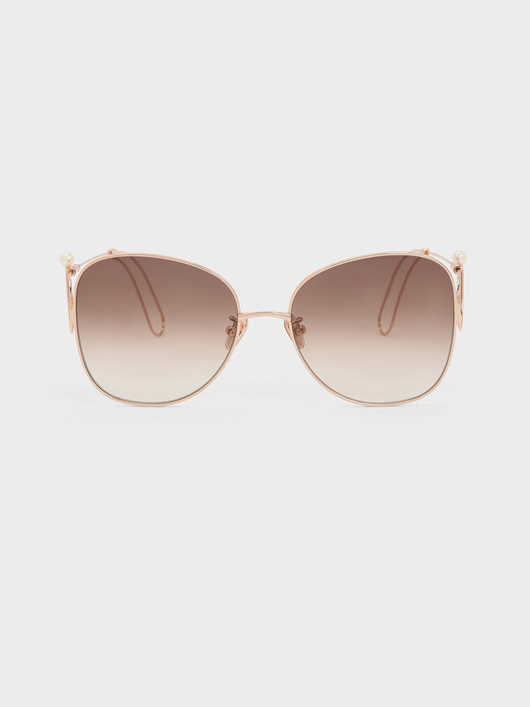 Wire Frame Butterfly Sunglasses, Rose Gold, hi-res