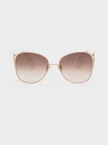 Wire Frame Butterfly Sunglasses, Rose Gold, hi-res