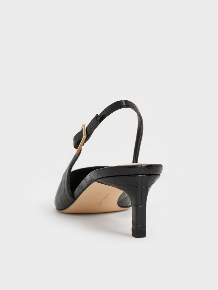 حذاء لوسيانا مفتوح من الخلف تصميم يشبه جلد التمساح بكعب قصير ورفيع, أسود حيواني, hi-res