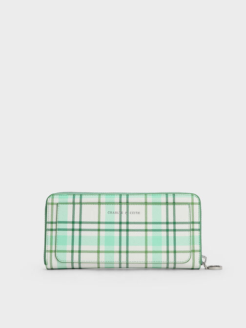 Cyrus Checkered Long Wallet, Green, hi-res