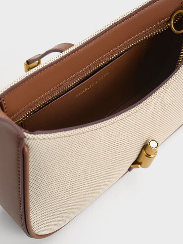 حقيبة كتف سيزيا من القماش بحلقة معدنية, شوكولاتي, hi-res