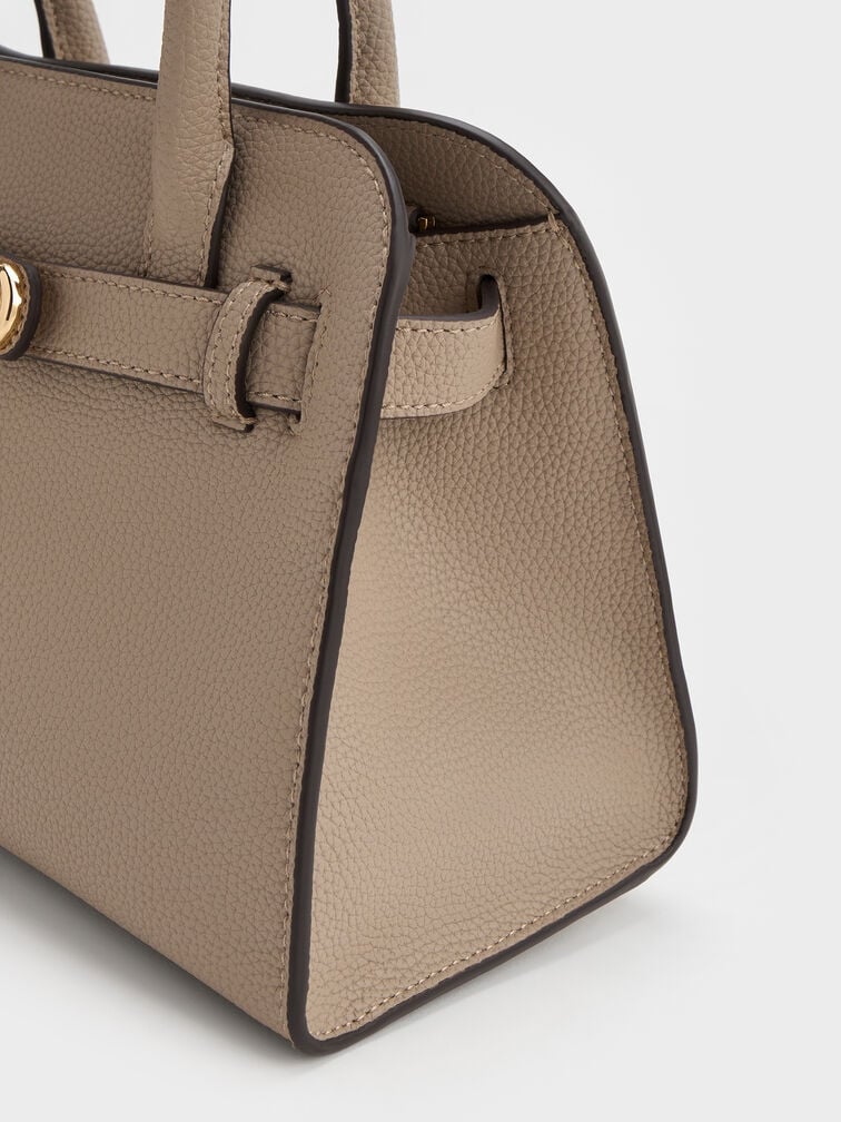 Aubrielle Belted Tote Bag, Taupe, hi-res